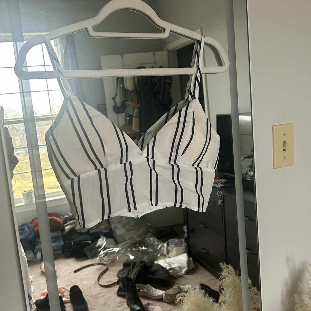 Cloud 9 Black and White Striped Crop Top